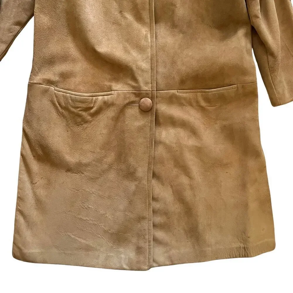 Vintage Suede Leather Car Coat with Palomino Blonde Mink Fur Stole Collar - Picture 9 of 11